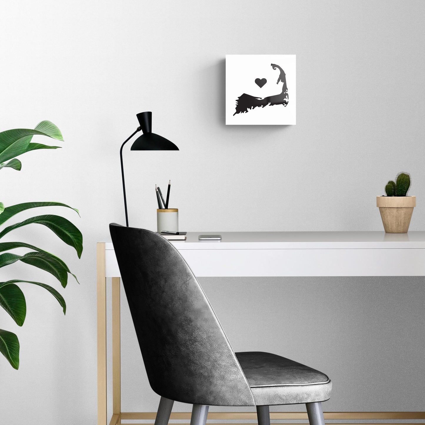 Minimalistic B&W Cape Cod With Heart | Hi-Def Glass Art | Eaches | Min 2