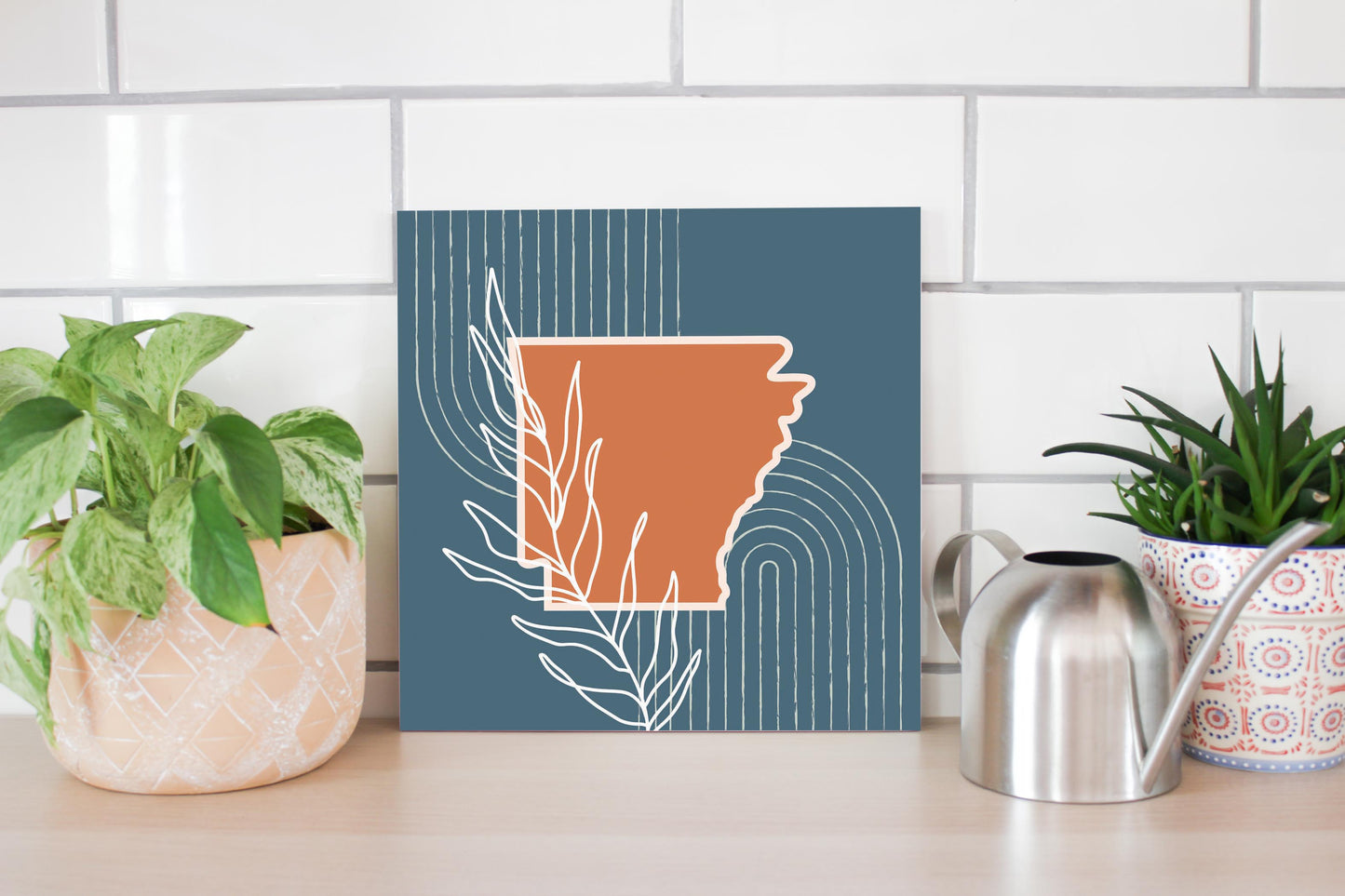 Modern Minimalist Arkansas State Shape With Leaf | Wood Sign | Eaches | Min 2
