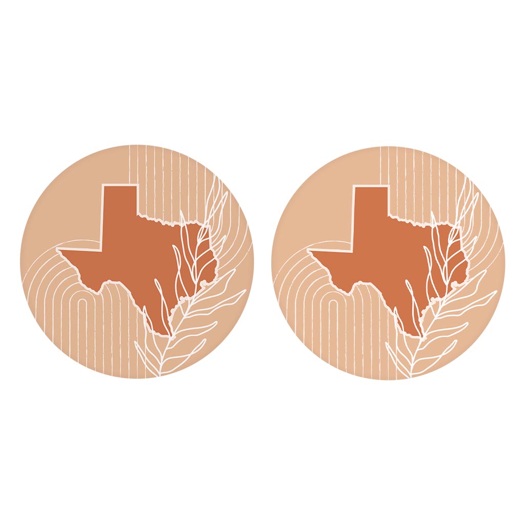 Modern Minimalist Texas State Shape With Leaf | Absorbent Car Coasters | Set of 2 | Min 4