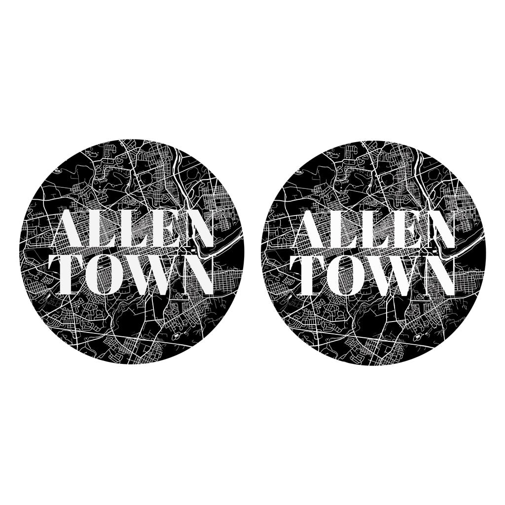 Minimalistic B&W Pennsylvania Allentown Map | Absorbent Car Coasters | Set of 2 | Min 4