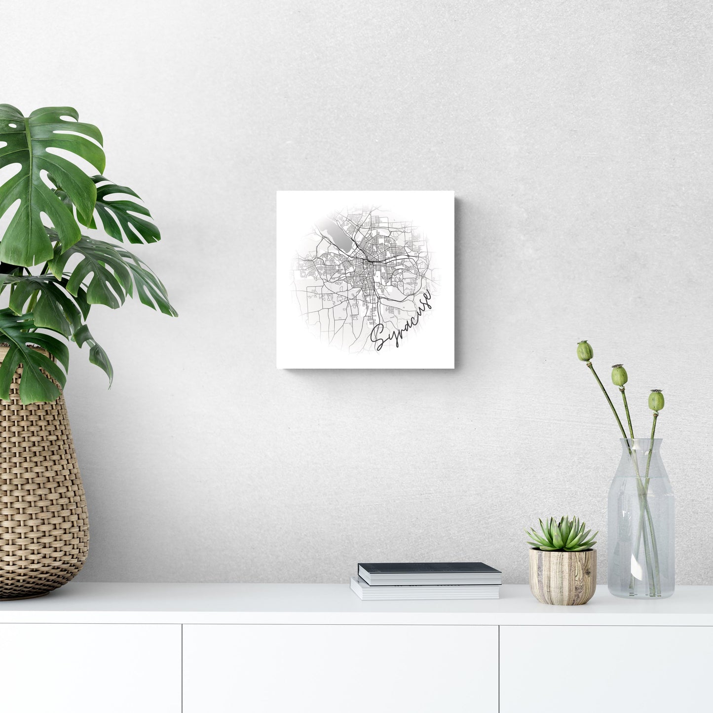 Minimalistic B&W New York Syracuse Faded Circle Map | Wood Sign | Eaches | Min 2