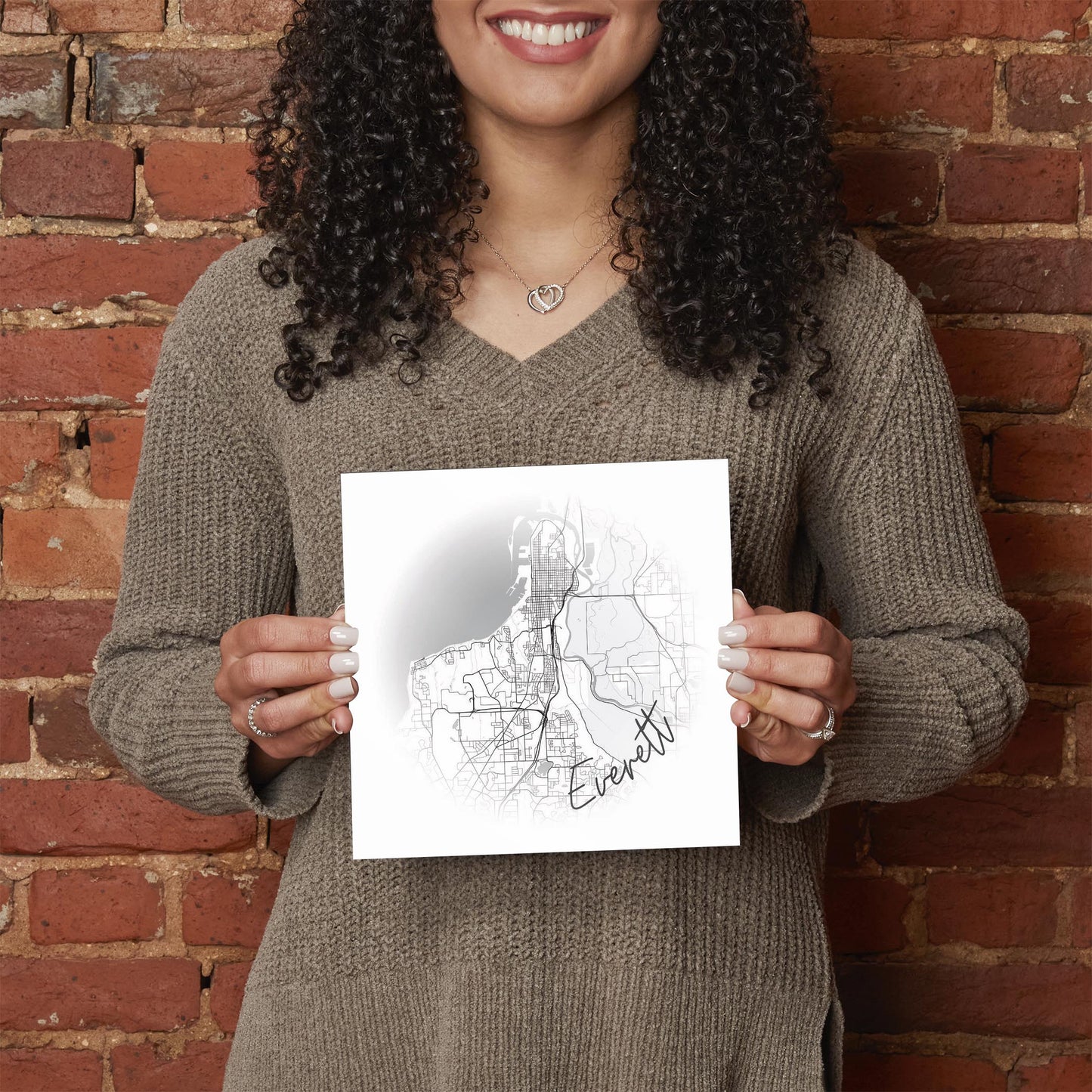 Minimalistic B&W Washington Everett Circle Map | Hi-Def Glass Art | Eaches | Min 2