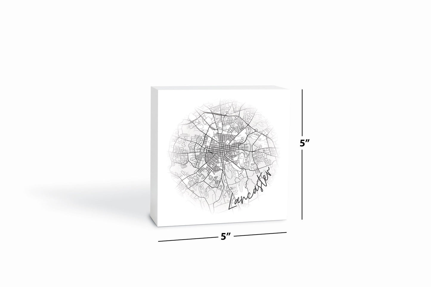 Minimalistic B&W Pennsylvania Lancaster Circle Map | Wood Block | Eaches | Min 4