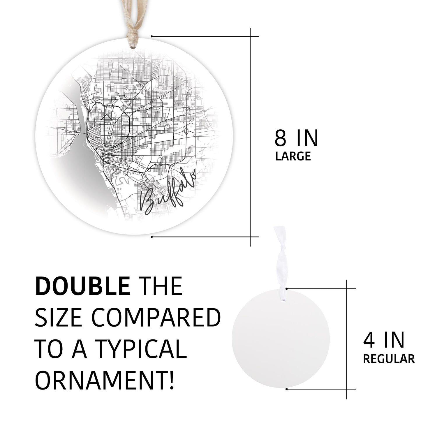 Minimalistic B&W New York Buffalo Faded Circle Map | Wood Ornament | Eaches | Min 1