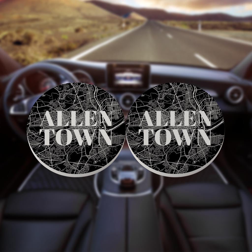 Minimalistic B&W Pennsylvania Allentown Map | Absorbent Car Coasters | Set of 2 | Min 4