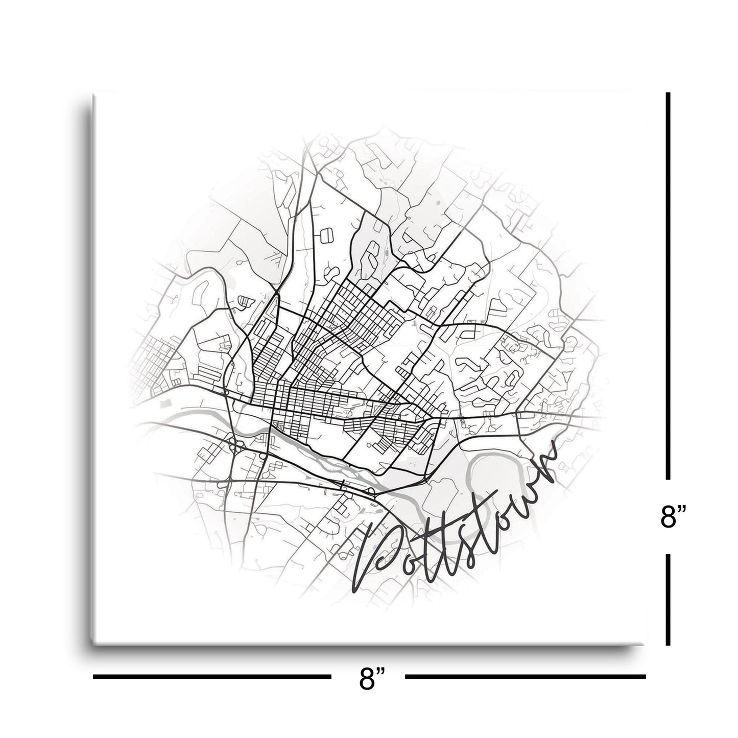 Minimalistic B&W Pennsylvania Pottstown Circle Map | Hi-Def Glass Art | Eaches | Min 2