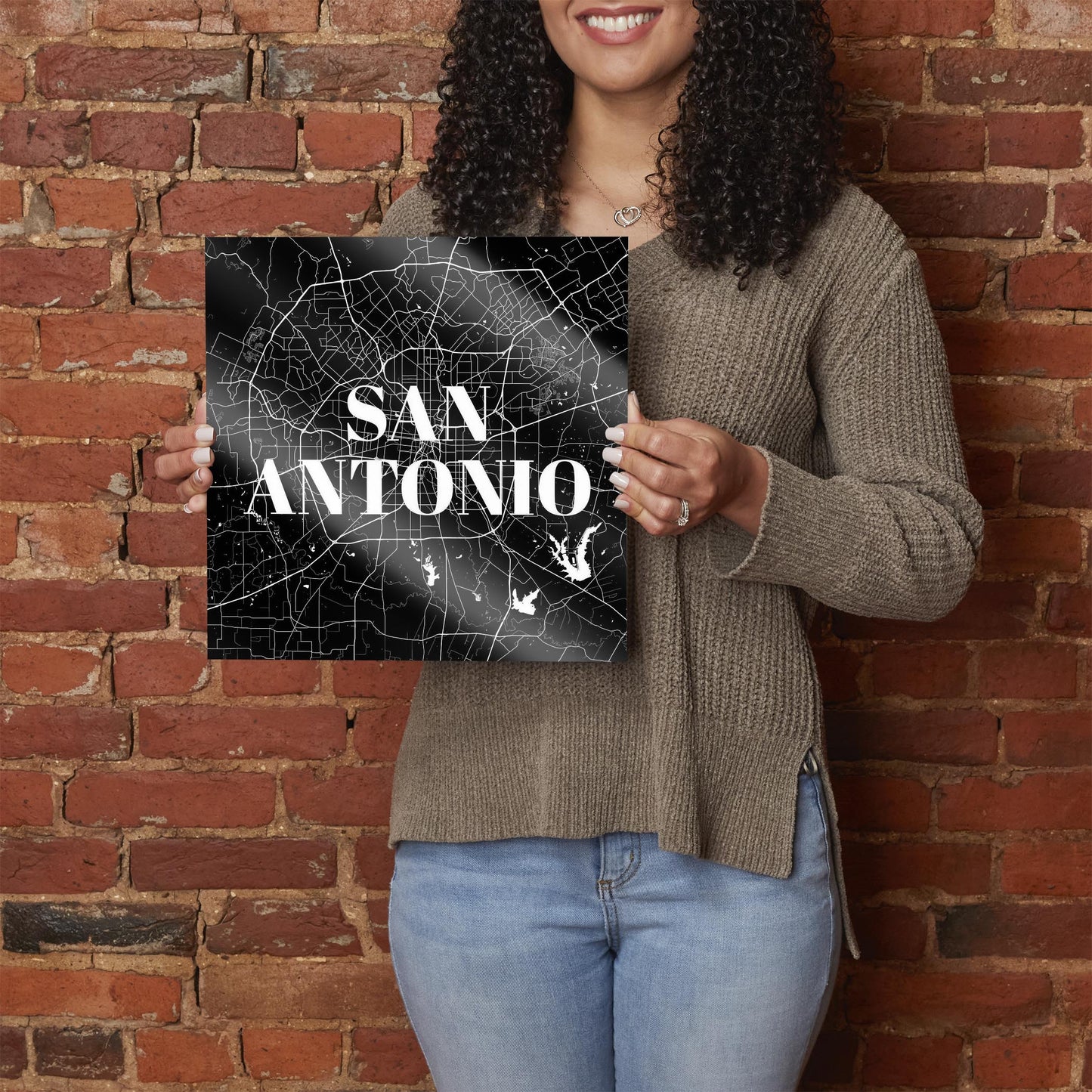 Minimalistic B&W Texas San Antonio Map | Hi-Def Glass Art | Eaches | Min 1