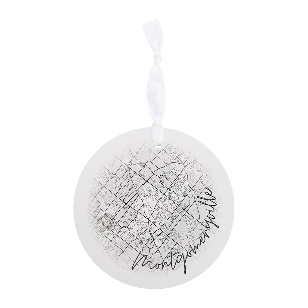 Minimalistic B&W Pennsylvania Montgomeryville Circle Map| Wood Ornament | Eaches | Min 6