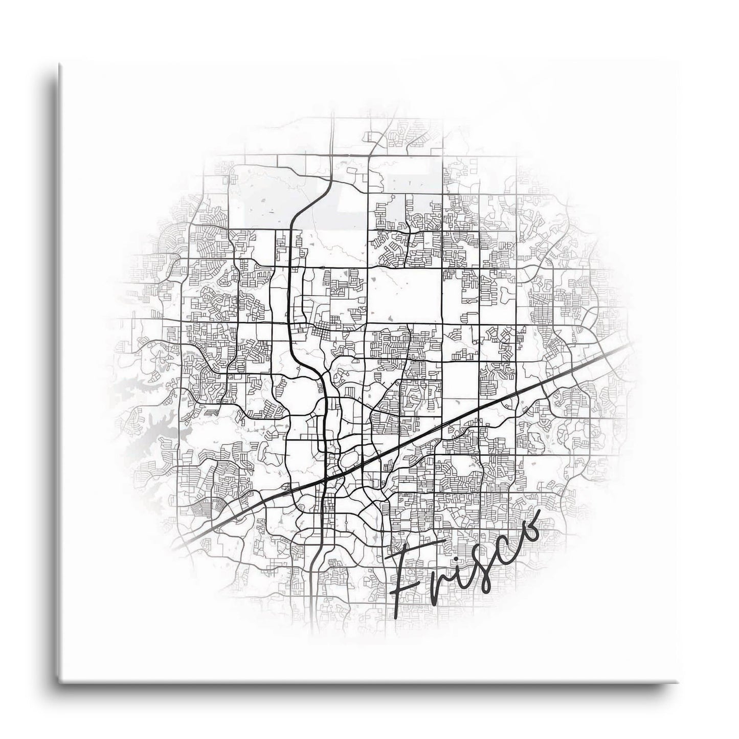 Minimalistic B&W Texas Frisco Circle Map | Hi-Def Glass Art | Eaches | Min 1
