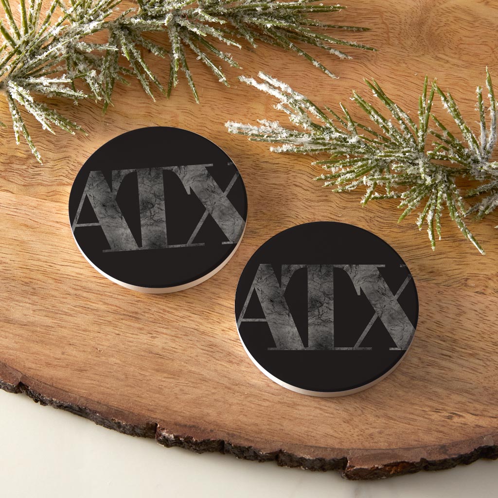 Minimalistic B&W Texas Austin Black Initials | Absorbent Car Coasters | Set of 2 | Min 4