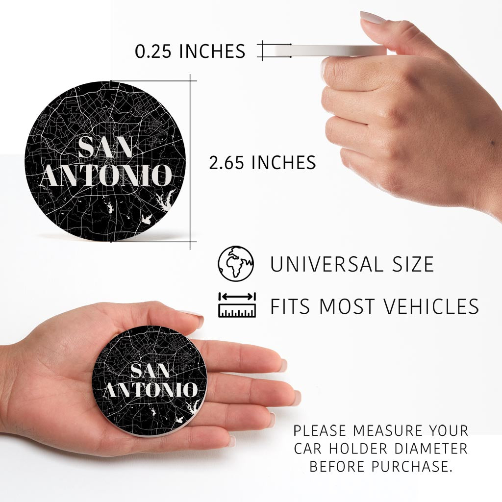 Minimalistic B&W Texas San Antonio Map | Absorbent Car Coasters | Set of 2 | Min 4