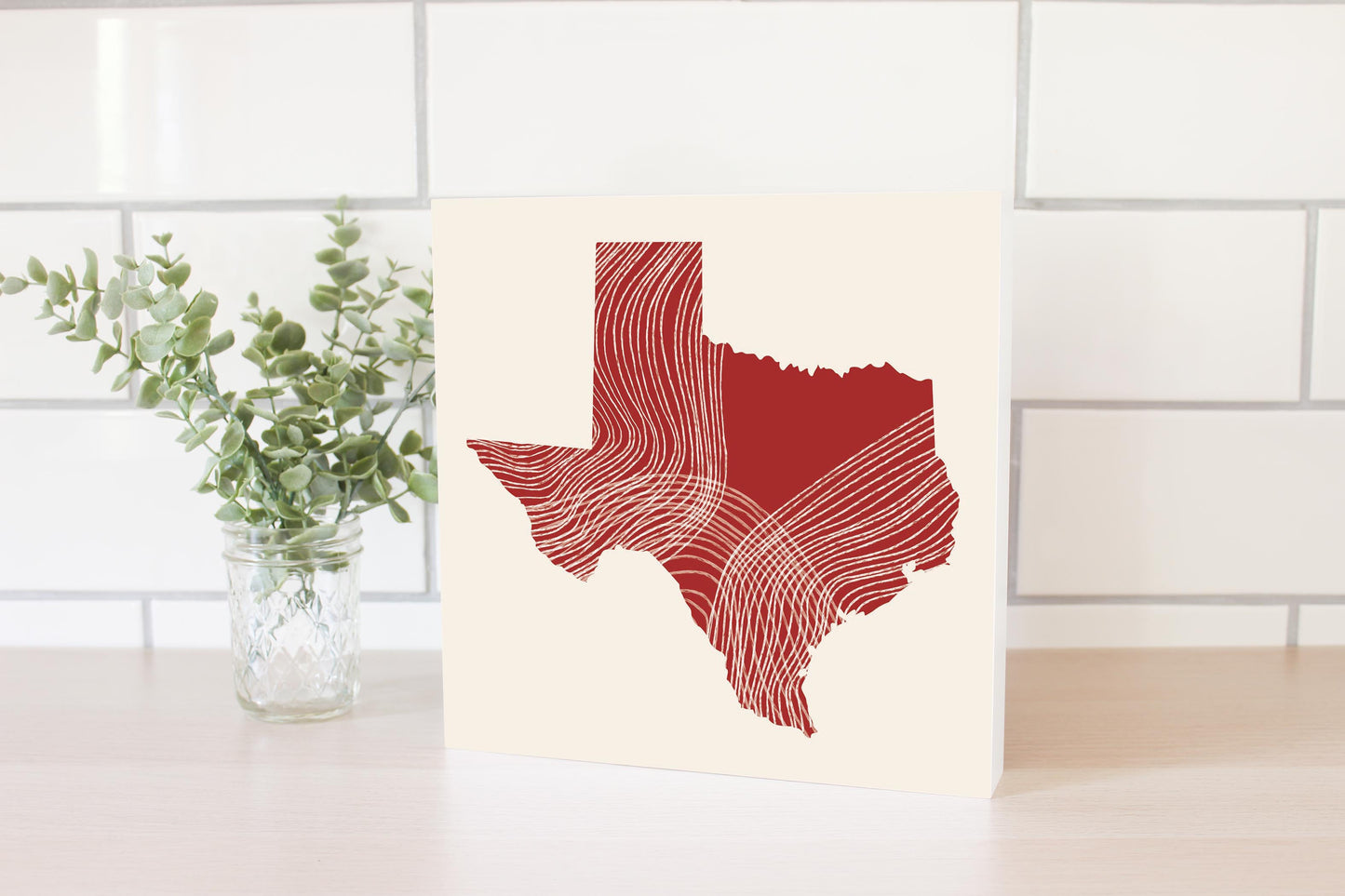 Modern Minimalist Texas Fluid Line State Shape | Wood Block | Eaches | Min 2