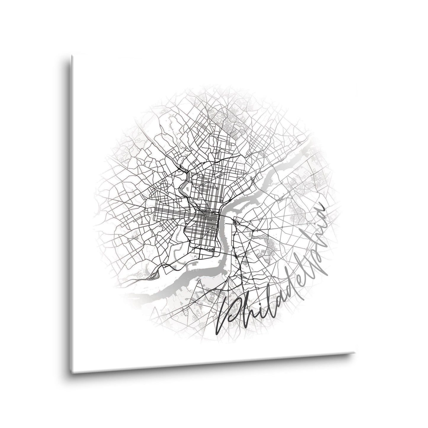 Minimalistic B&W Pennsylvania Philadelphia Circle Map | Hi-Def Glass Art | Eaches | Min 2
