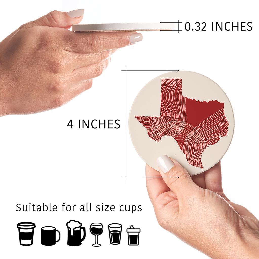 Modern Minimalist Texas Fluid Line State Shape | Absorbent Coasters | Set of 4 | Min 2
