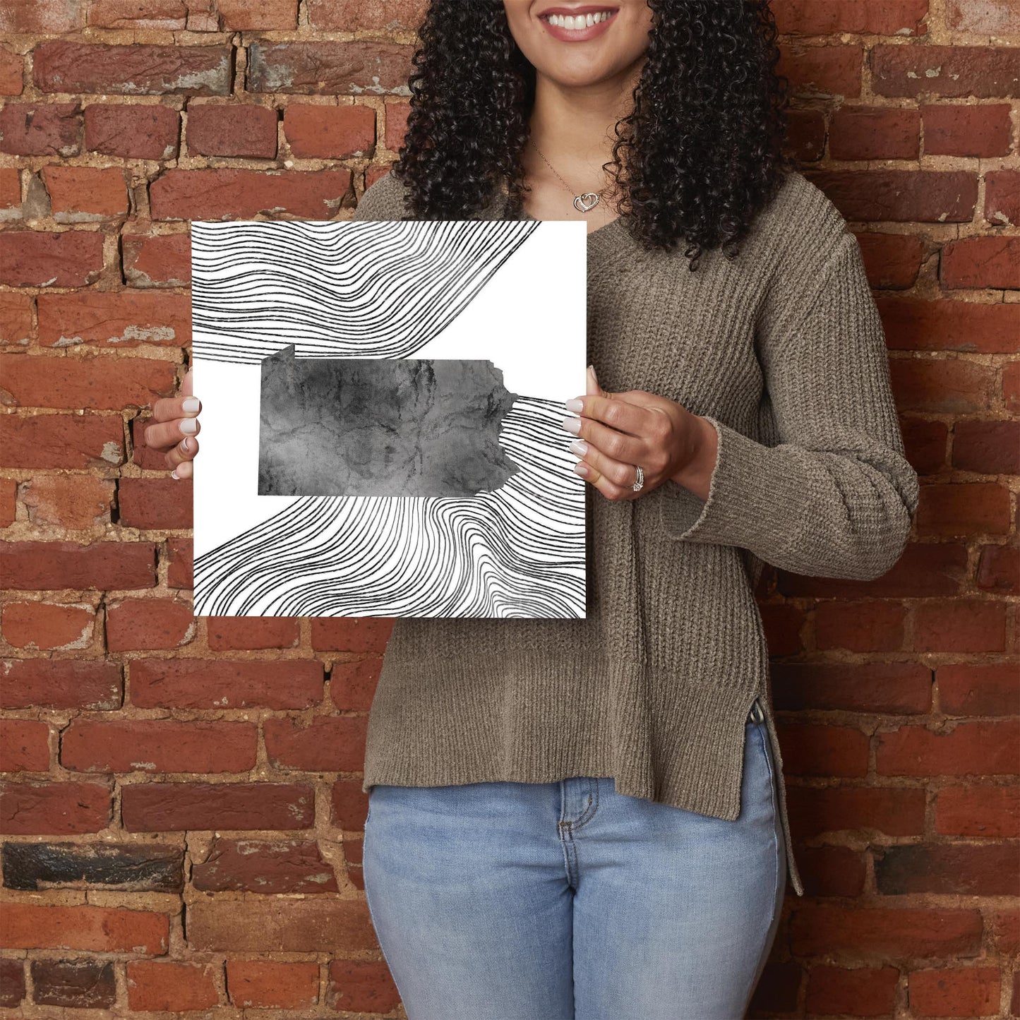 Minimalistic B&W Pennsylvania Shape Fluid Lines | Hi-Def Glass Art | Eaches | Min 1