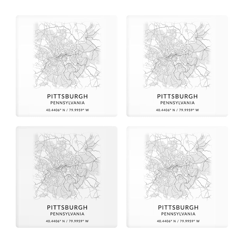 Pittsburgh Pa Minimalistic Map With Coordinates| Absorbent Coasters | Set of 4 | Min 2