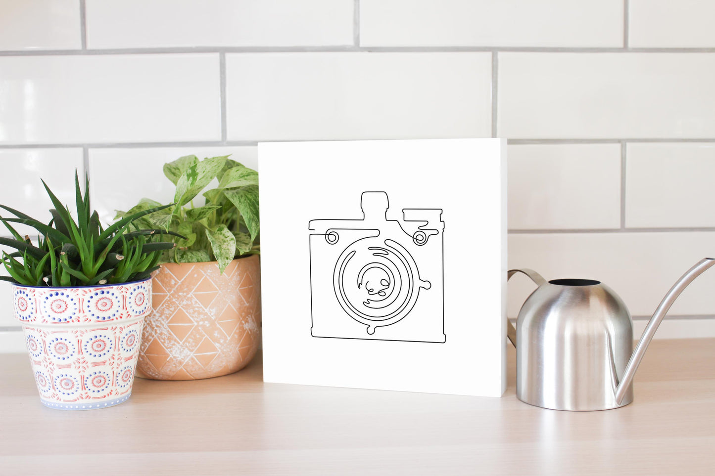 Vintage Camera Line Drawing On White | Wood Block | Eaches | Min 2