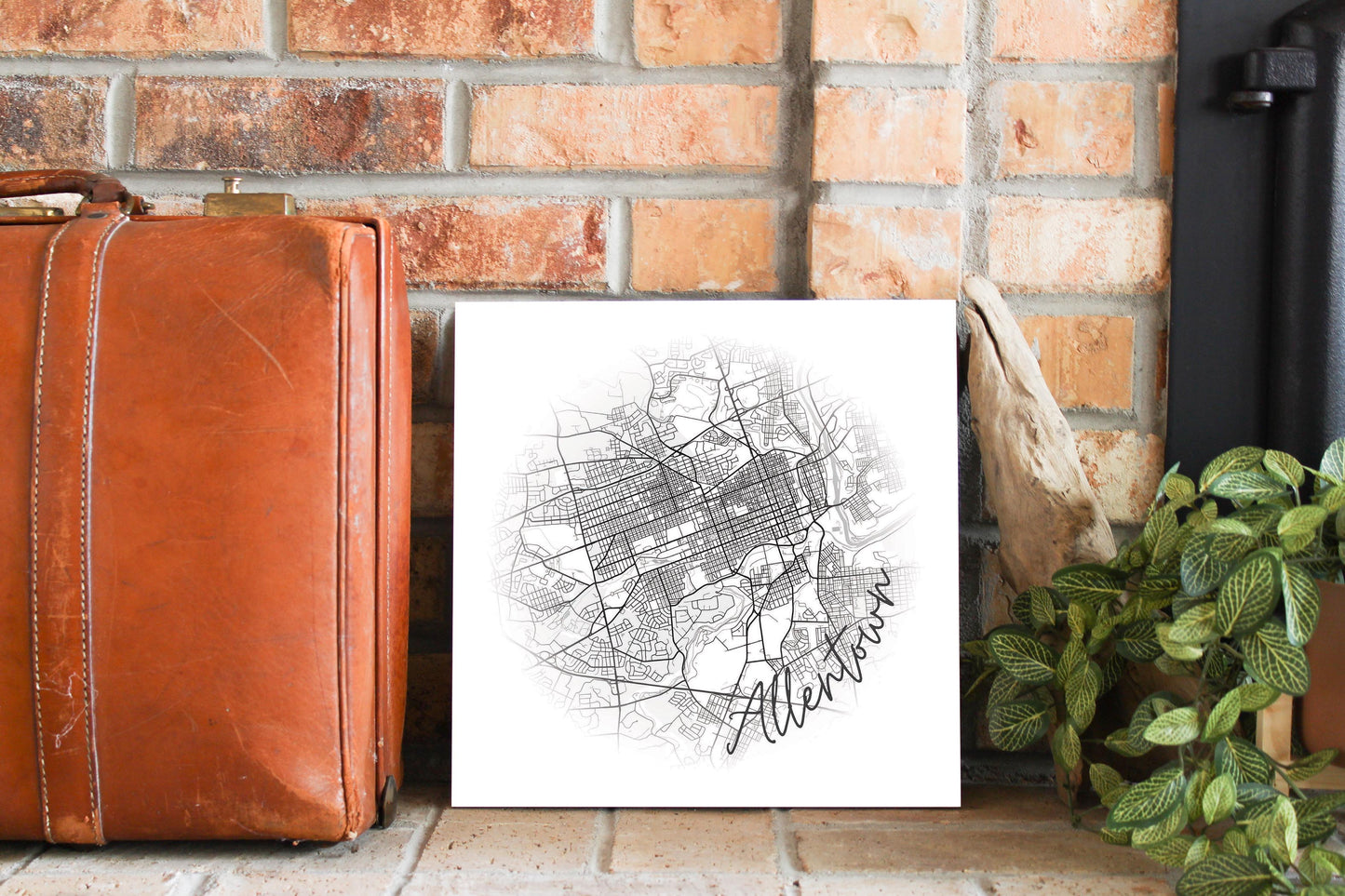Minimalistic B&W Pennsylvania Allentown Circle Map | Wood Sign | Eaches | Min 2