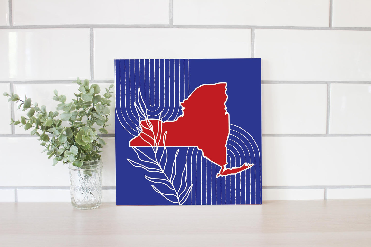 Red White And Blue New York State Retro Thin Lines | Wood Sign | Eaches | Min 2