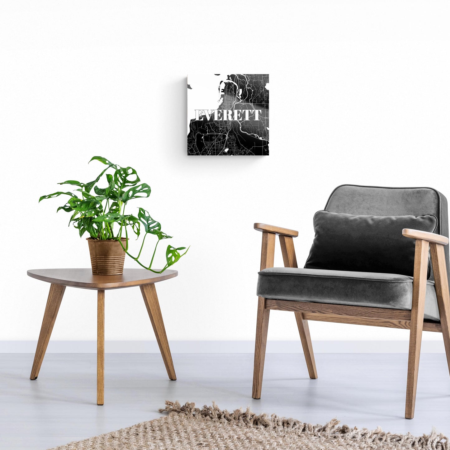 Minimalistic B&W Washington Everett Map | Hi-Def Glass Art | Eaches | Min 1