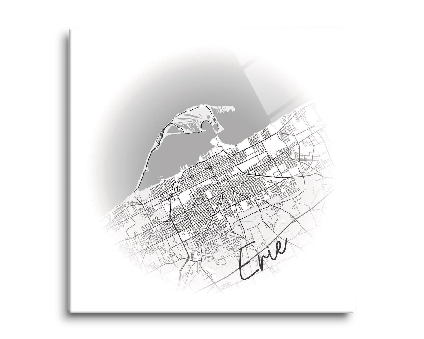 Minimalistic B&W Pennsylvania Erie Circle Map | Hi-Def Glass Art | Eaches | Min 2