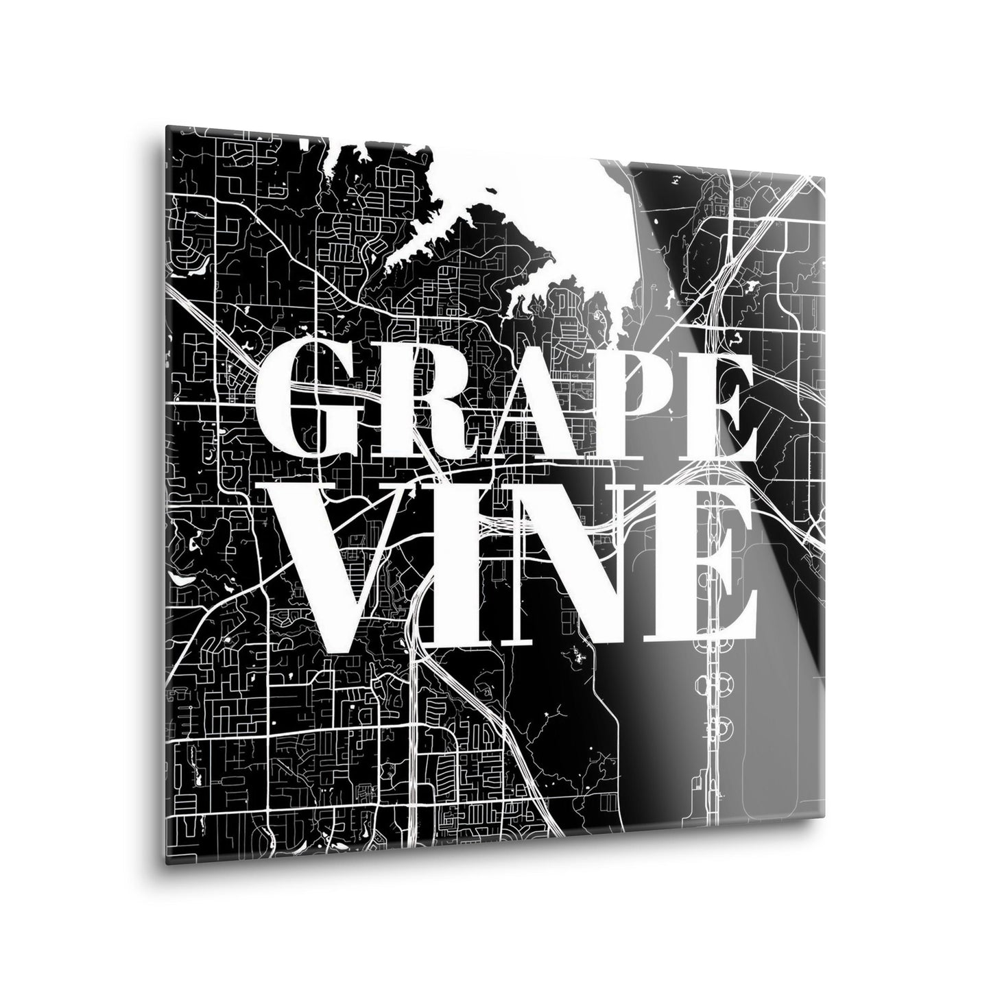 Minimalistic B&W Texas Grapevine Map | Hi-Def Glass Art | Eaches | Min 2