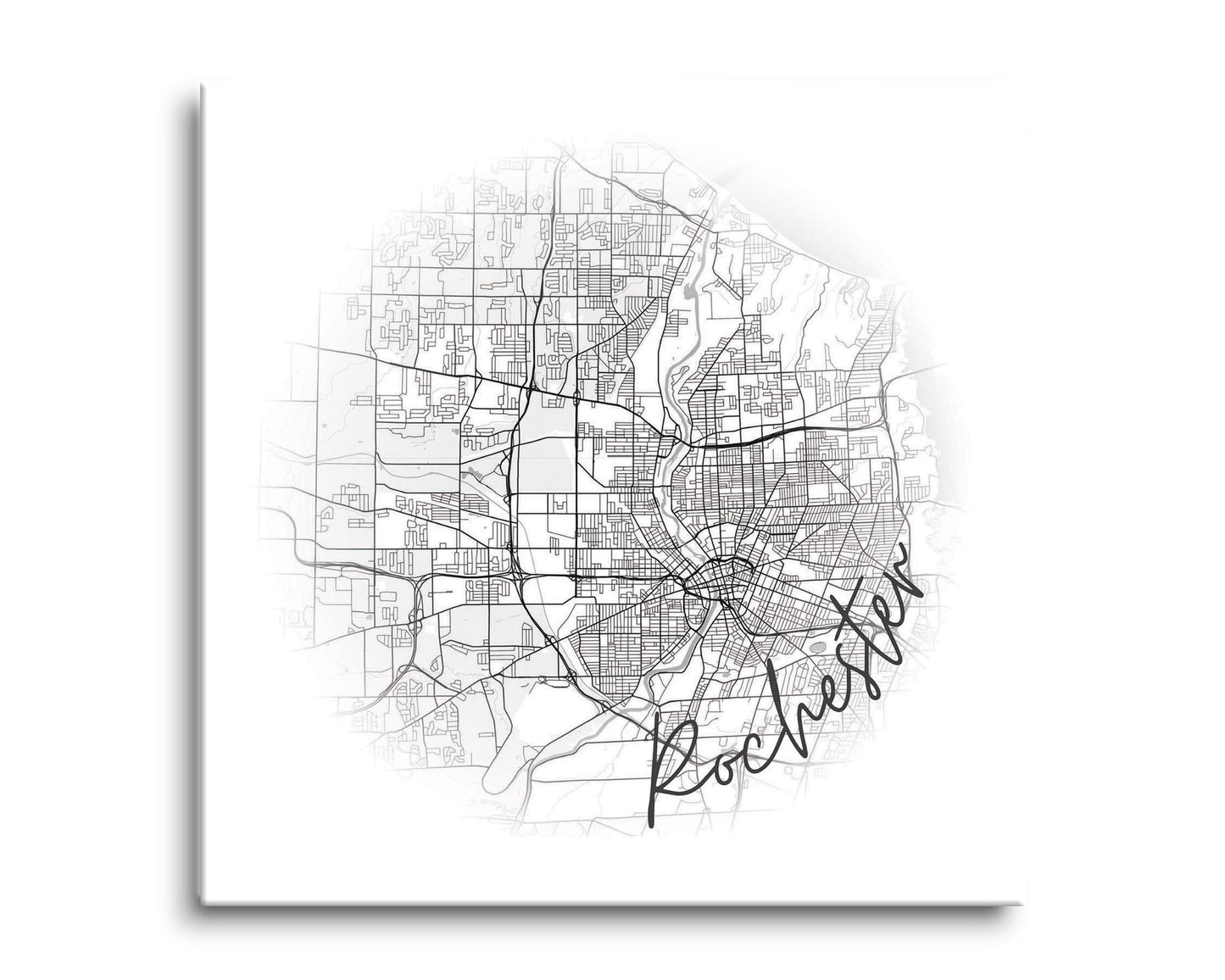 Minimalistic B&W New York Rochester Faded Circle Map | Hi-Def Glass Art | Eaches | Min 2