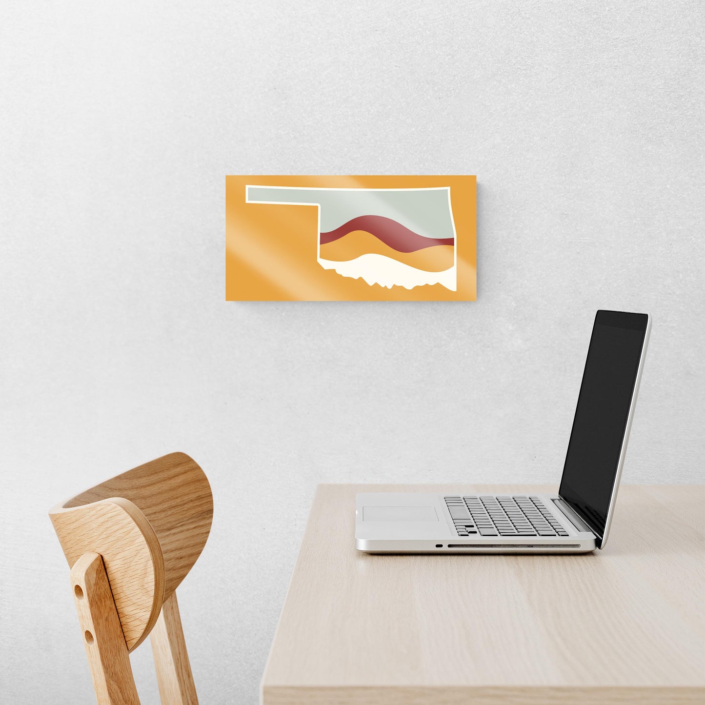Modern Minimalist Oklahoma Orange Retro State Shape With Hills | Hi-Def Glass Art | Eaches | Min 2