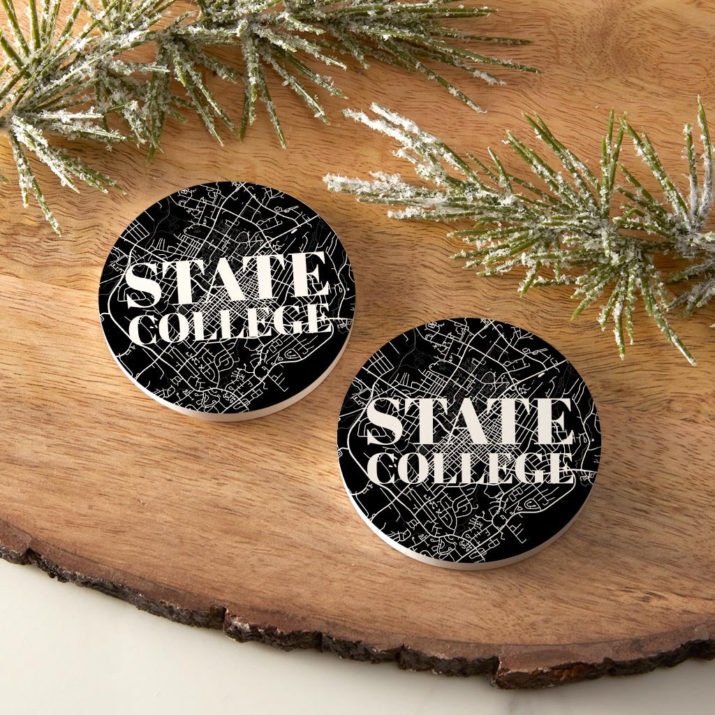 Minimalistic B&W Pennsylvania State College Map | Absorbent Car Coasters | Set of 2 | Min 4