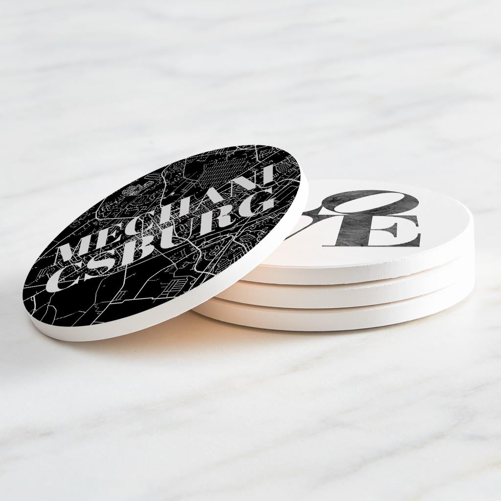 Minimalistic B&W Pennsylvania Mechanicsburg Maps Love| Absorbent Coasters | Set of 4 | Min 2