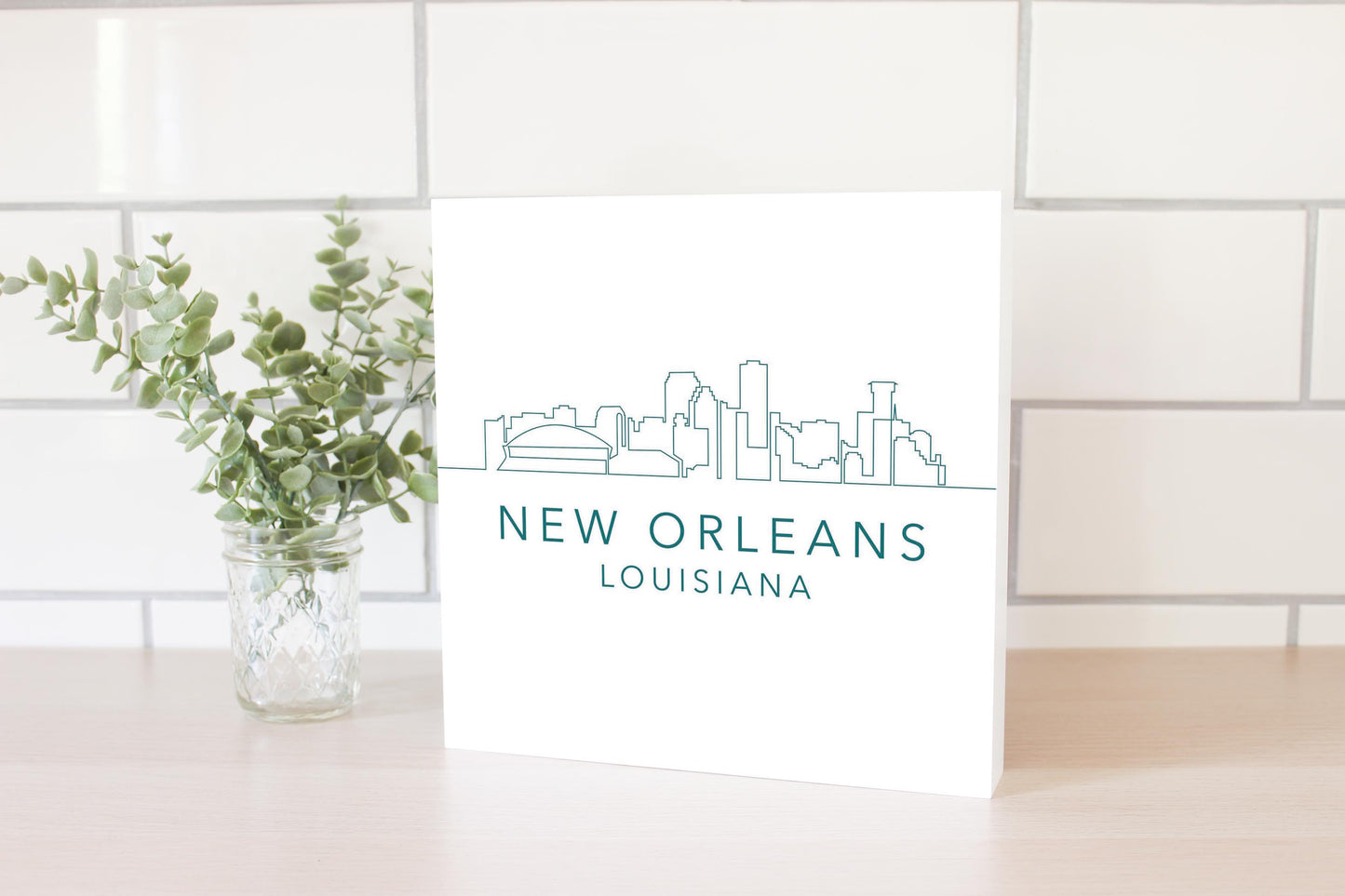 Blue White New Orleans Skyline | Wood Block | Eaches | Min 2
