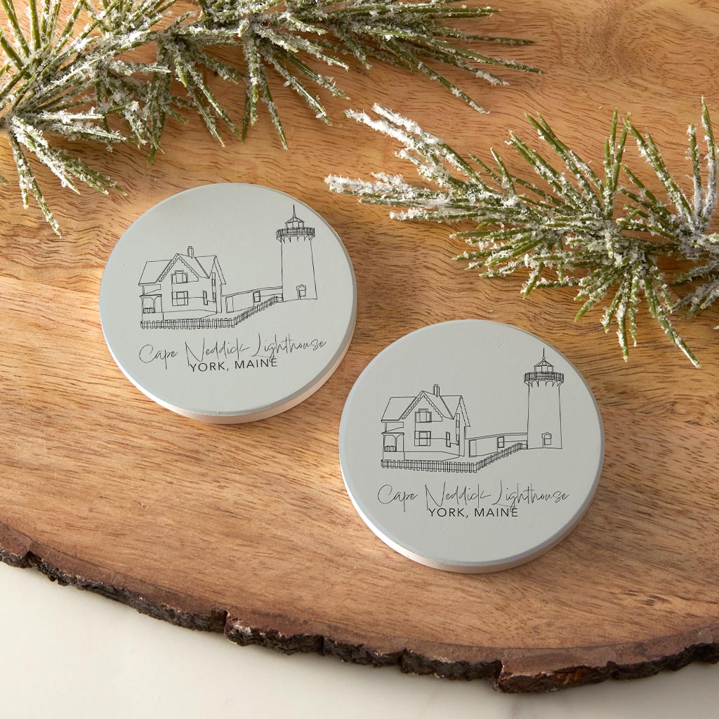 Cape Neddick Lighthouse Muted Coastal | Absorbent Car Coasters | Set of 2 | Min 4