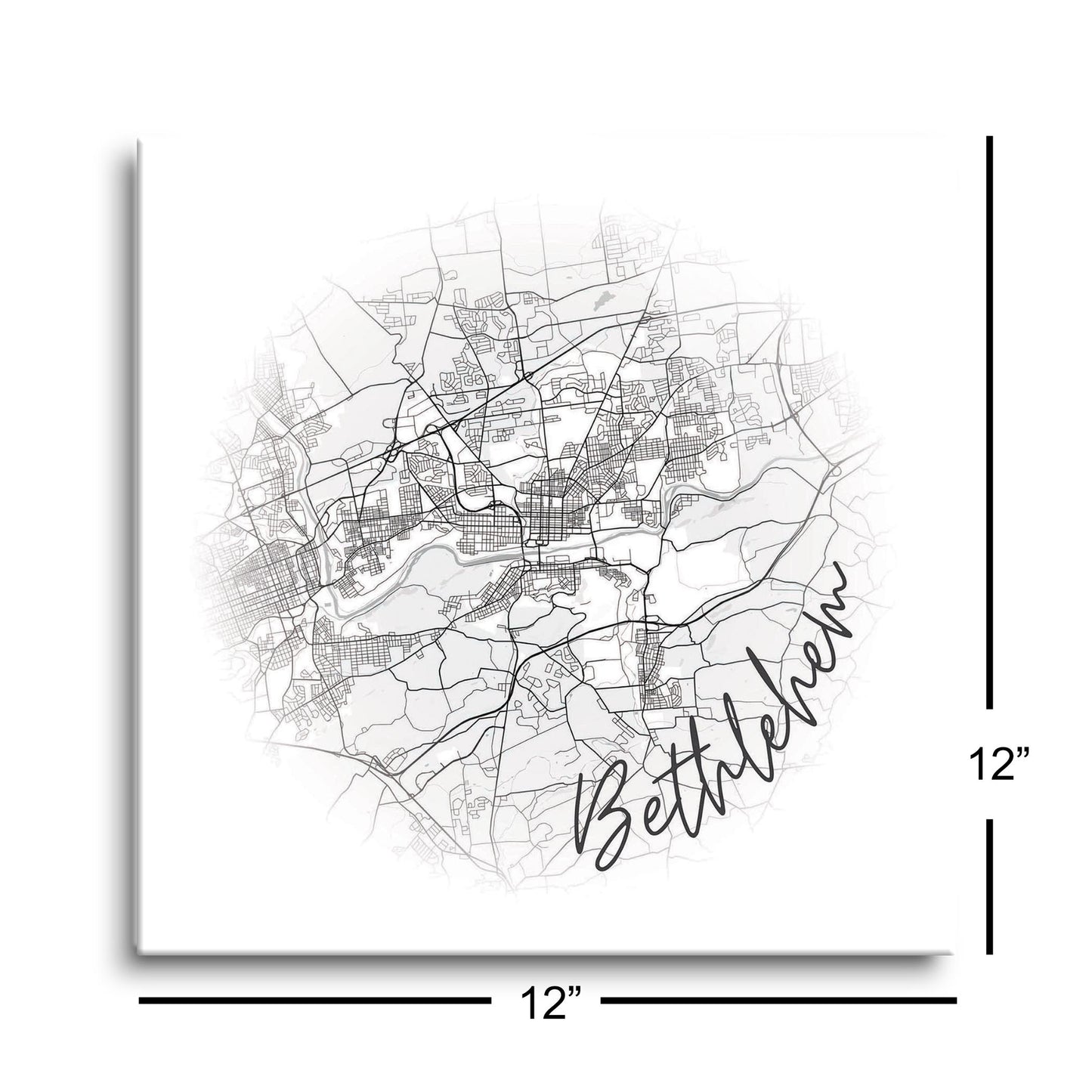Minimalistic B&W Pennsylvania Bethlehem Circle Map | Hi-Def Glass Art | Eaches | Min 1