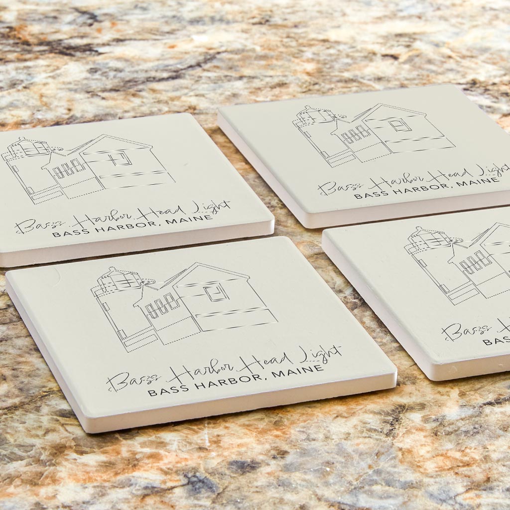 Bass Harbor Head Light Muted Coastal| Absorbent Coasters | Set of 4 | Min 2
