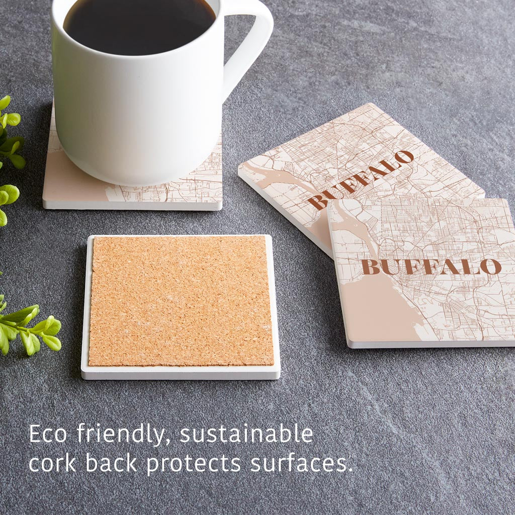 Modern Minimalist New York Buffalo Map | Absorbent Coasters | Set of 4 | Min 2