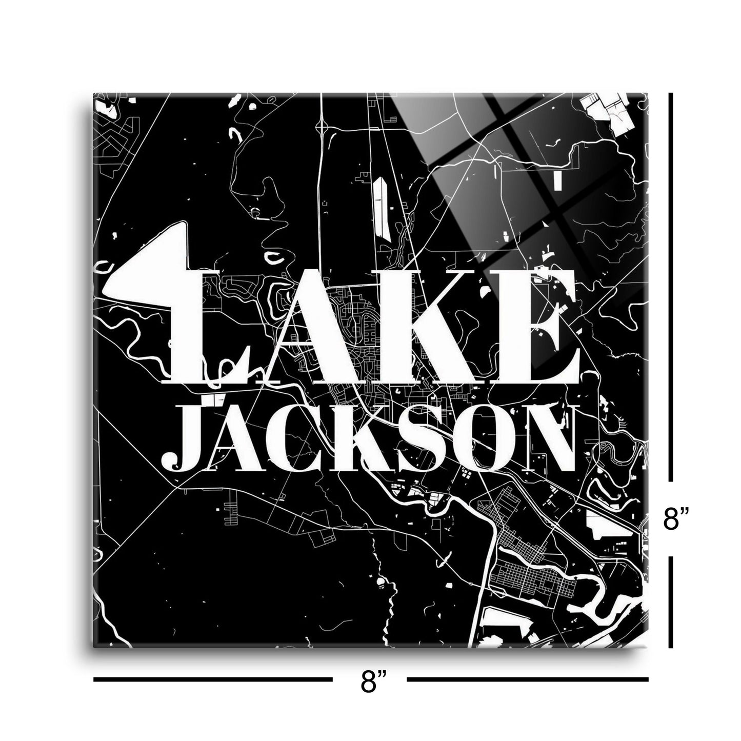 Minimalistic B&W Texas Lake Jackson Map | Hi-Def Glass Art | Eaches | Min 2