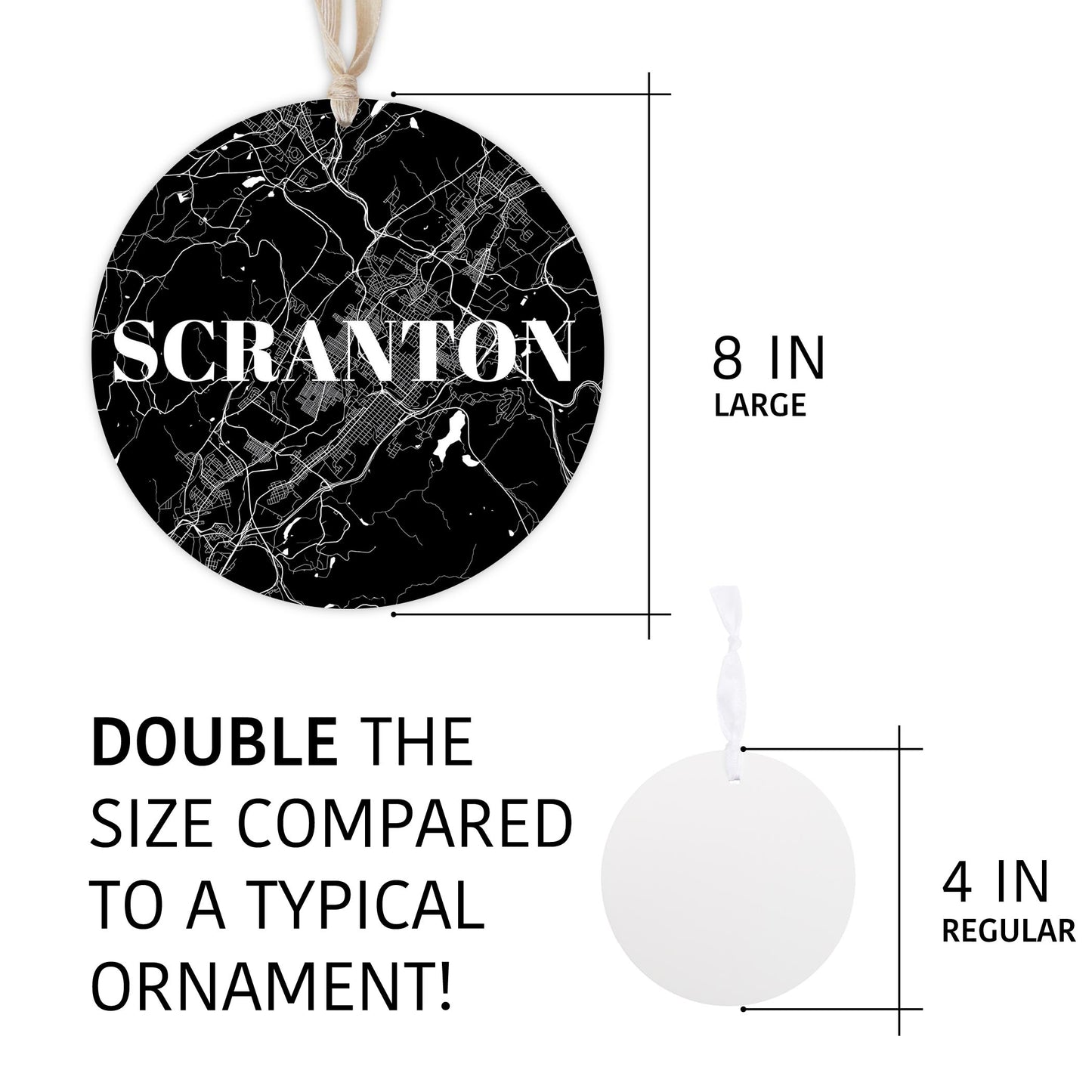 Minimalistic B&W Pennsylvania Scranton Map | Wood Ornament | Eaches | Min 1