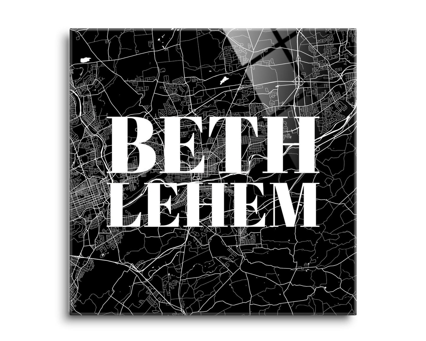 Minimalistic B&W Pennsylvania Bethlehem Map | Hi-Def Glass Art | Eaches | Min 2