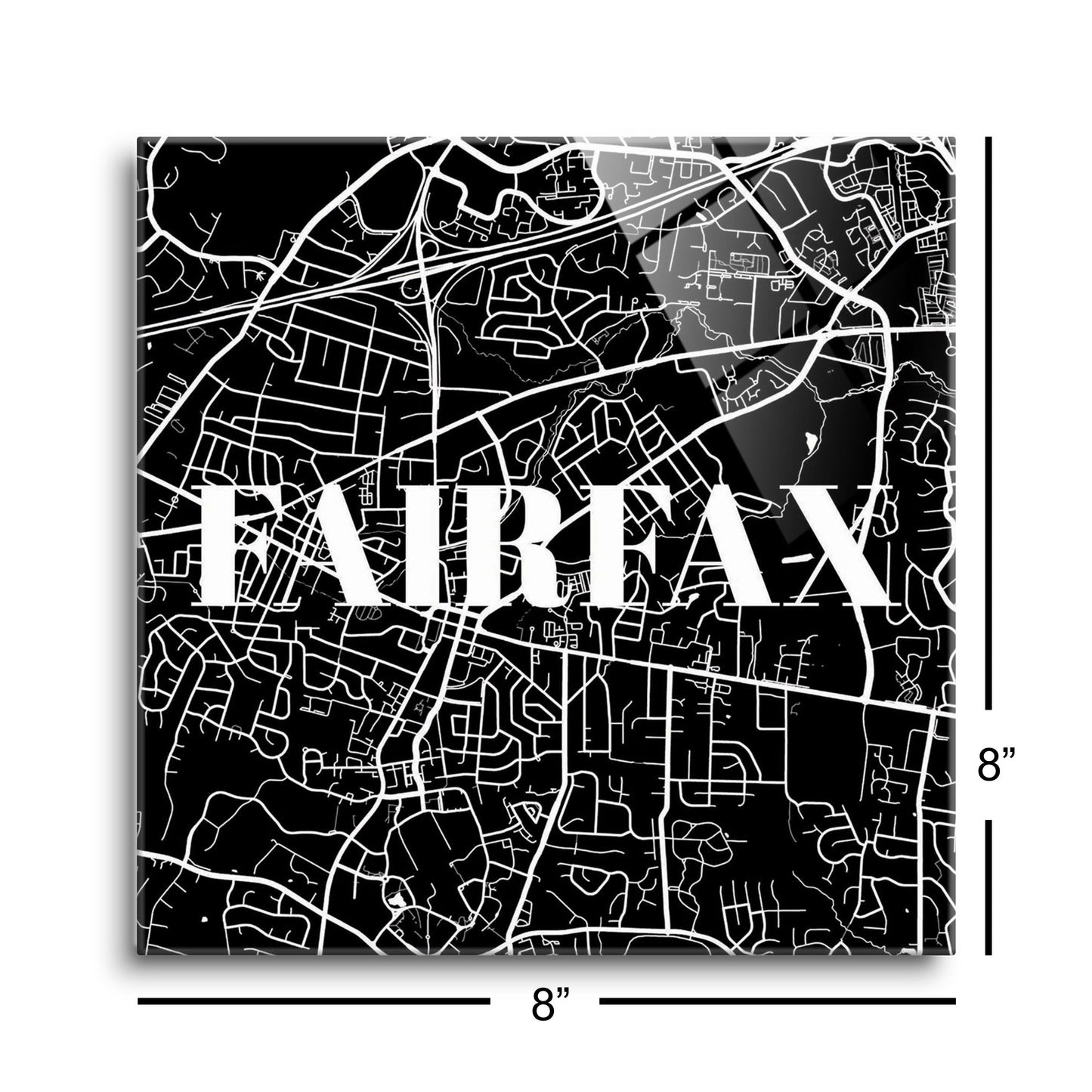 Minimalistic B&W Virginia Fairfax Map | Hi-Def Glass Art | Eaches | Min 2