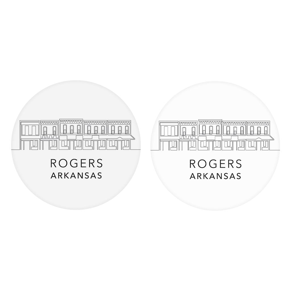 Minimalist B&W Arkansas Rogers Skyline State | Absorbent Car Coasters | Set of 2 | Min 4