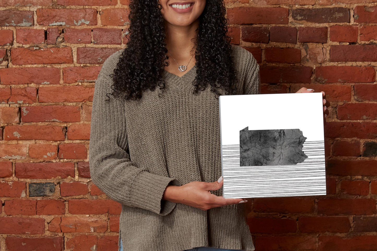 Minimalistic B&W Pennsylvania Shape Straight Lines | Wood Block | Eaches | Min 2