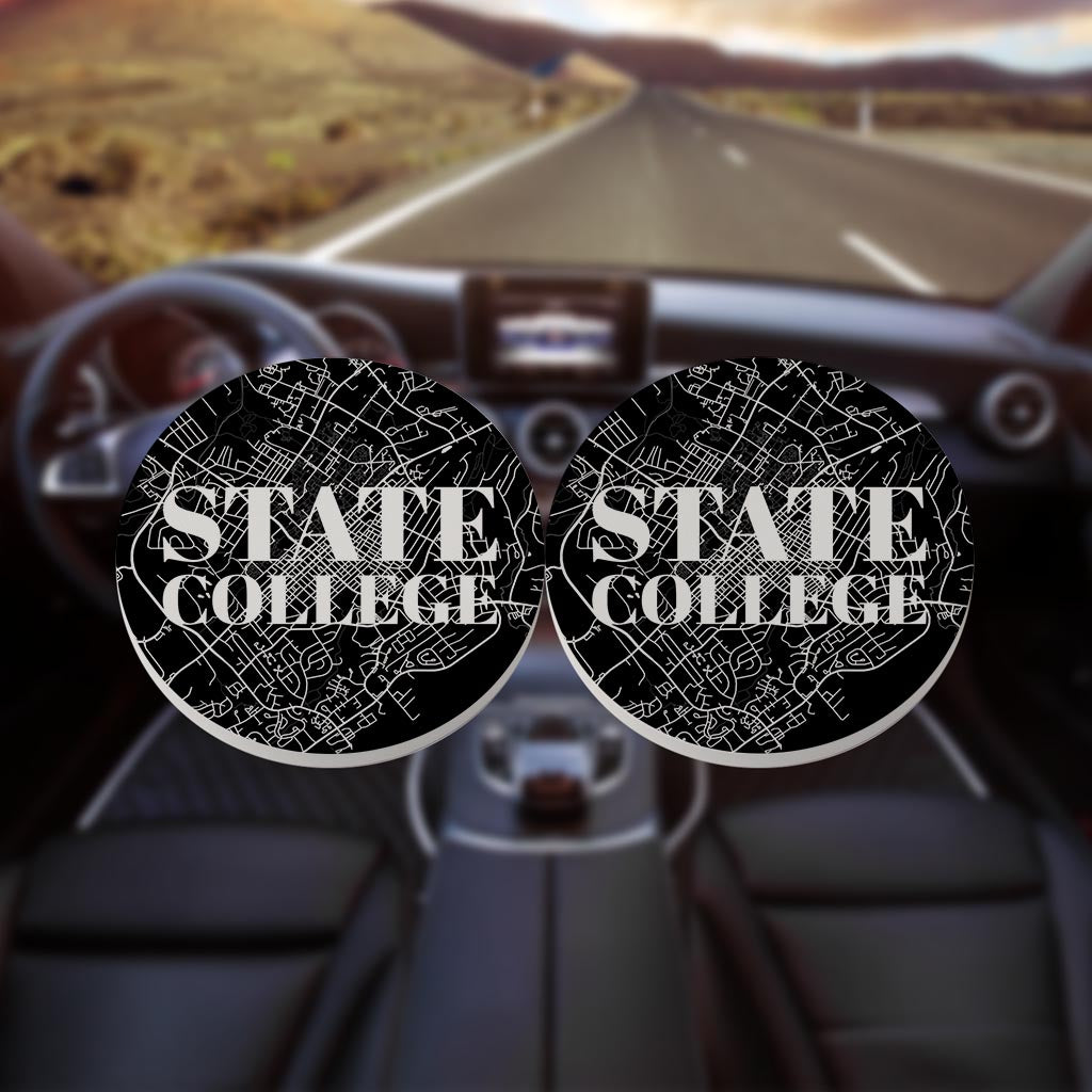 Minimalistic B&W Pennsylvania State College Map | Absorbent Car Coasters | Set of 2 | Min 4