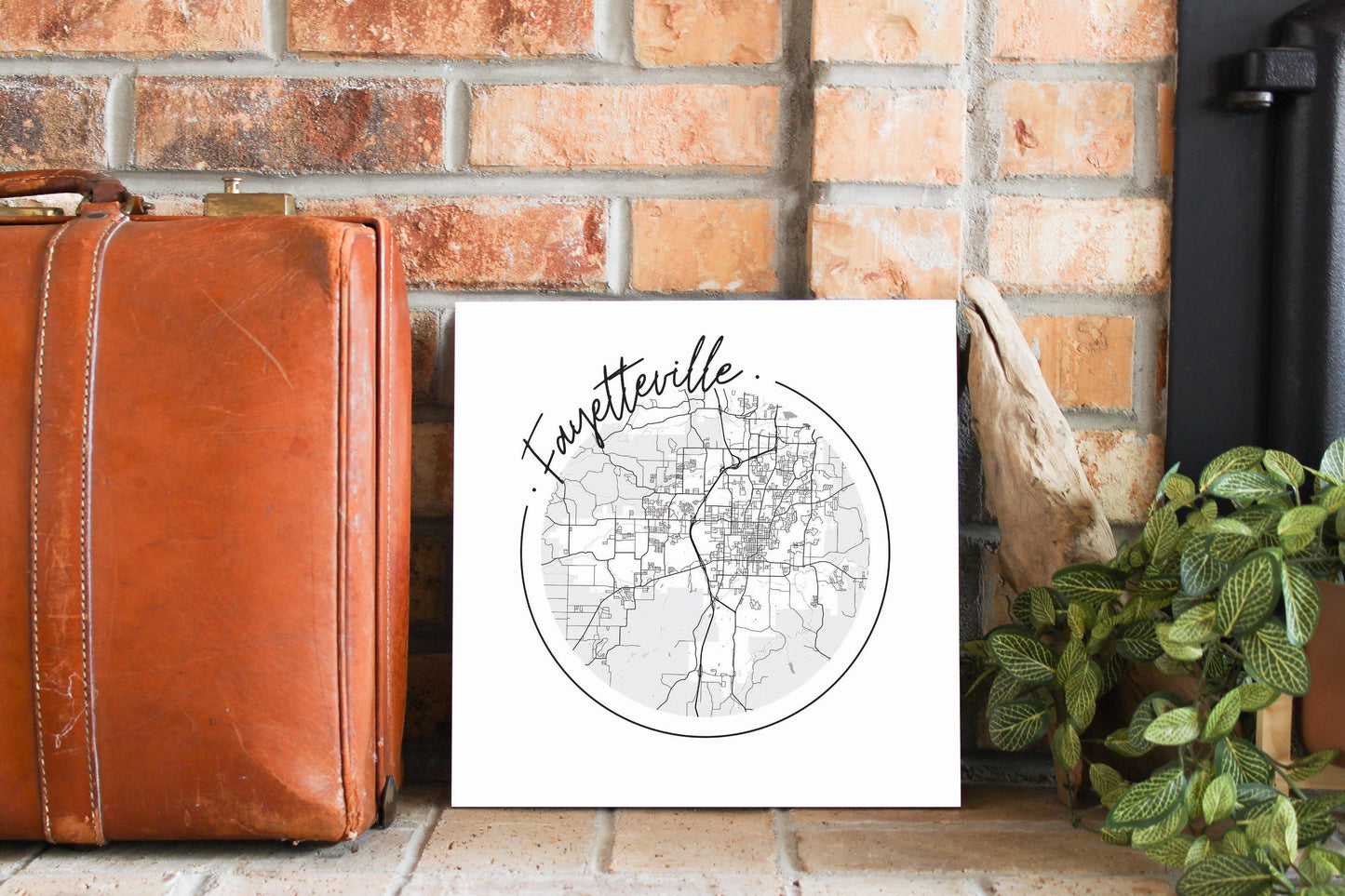 B&W Minimalist Arkansas Fayetteville Circle Map | Wood Sign | Eaches | Min 2