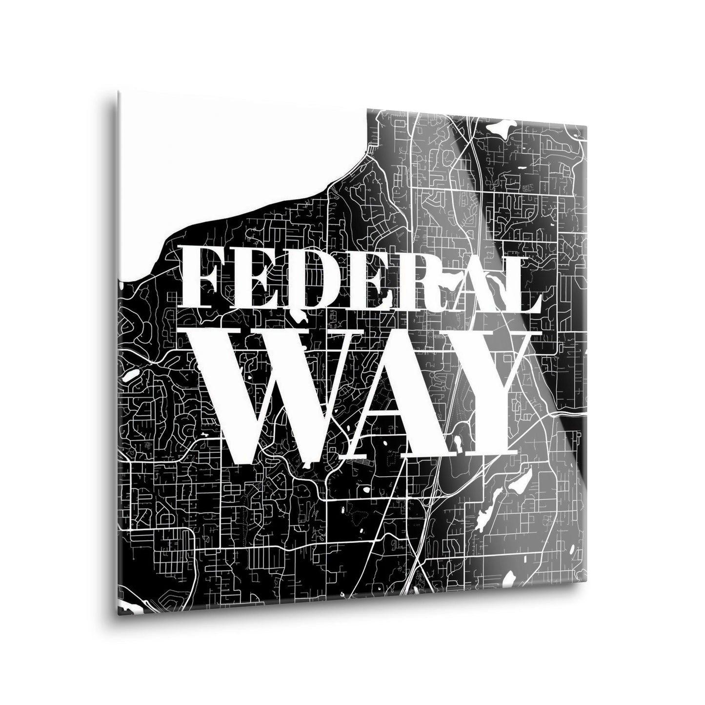 Minimalistic B&W Washington Federal Way Map | Hi-Def Glass Art | Eaches | Min 2