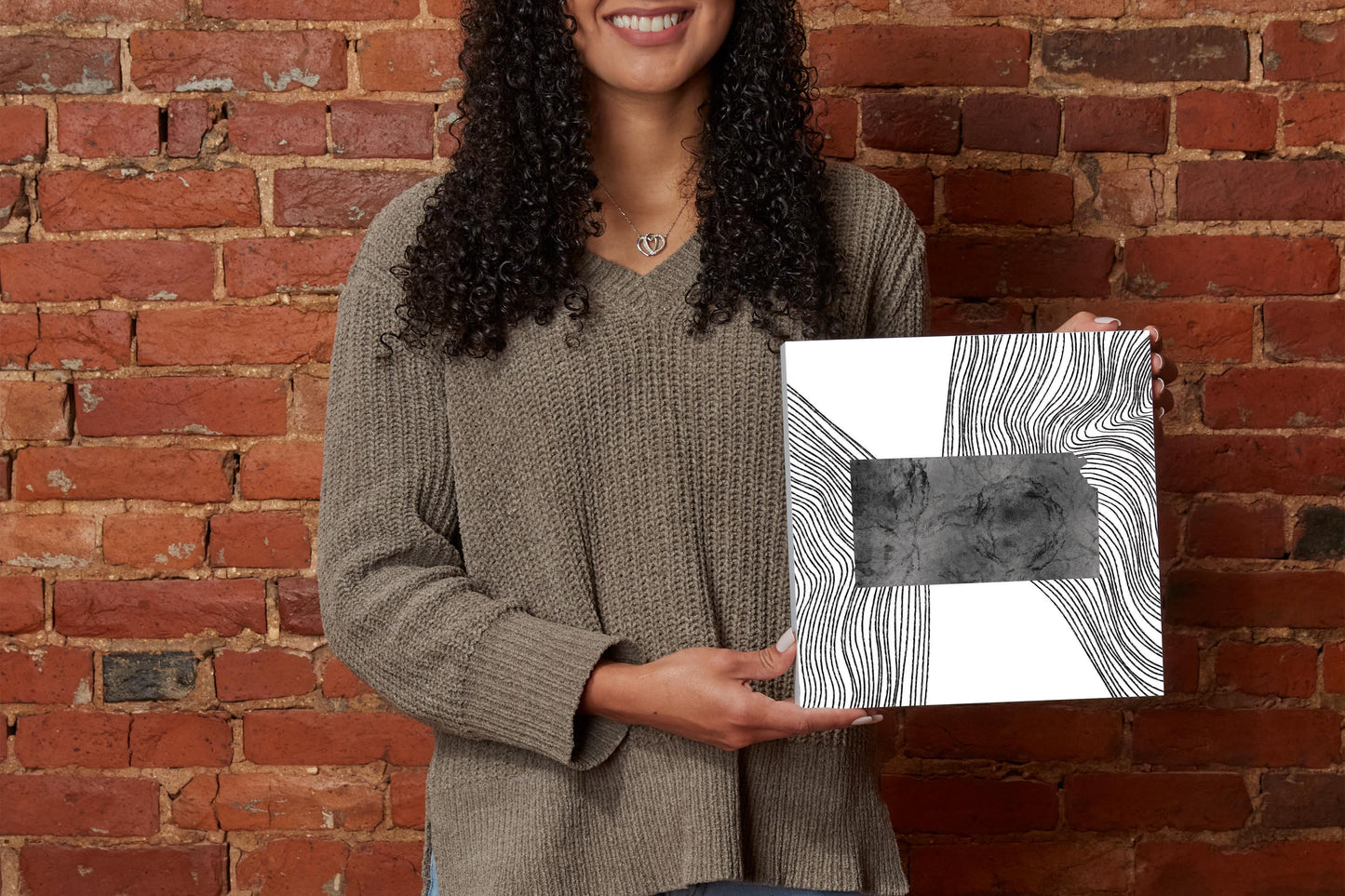 Minimalist B&W Kansas State With Fluid Lines| Wood Block | Eaches | Min 2