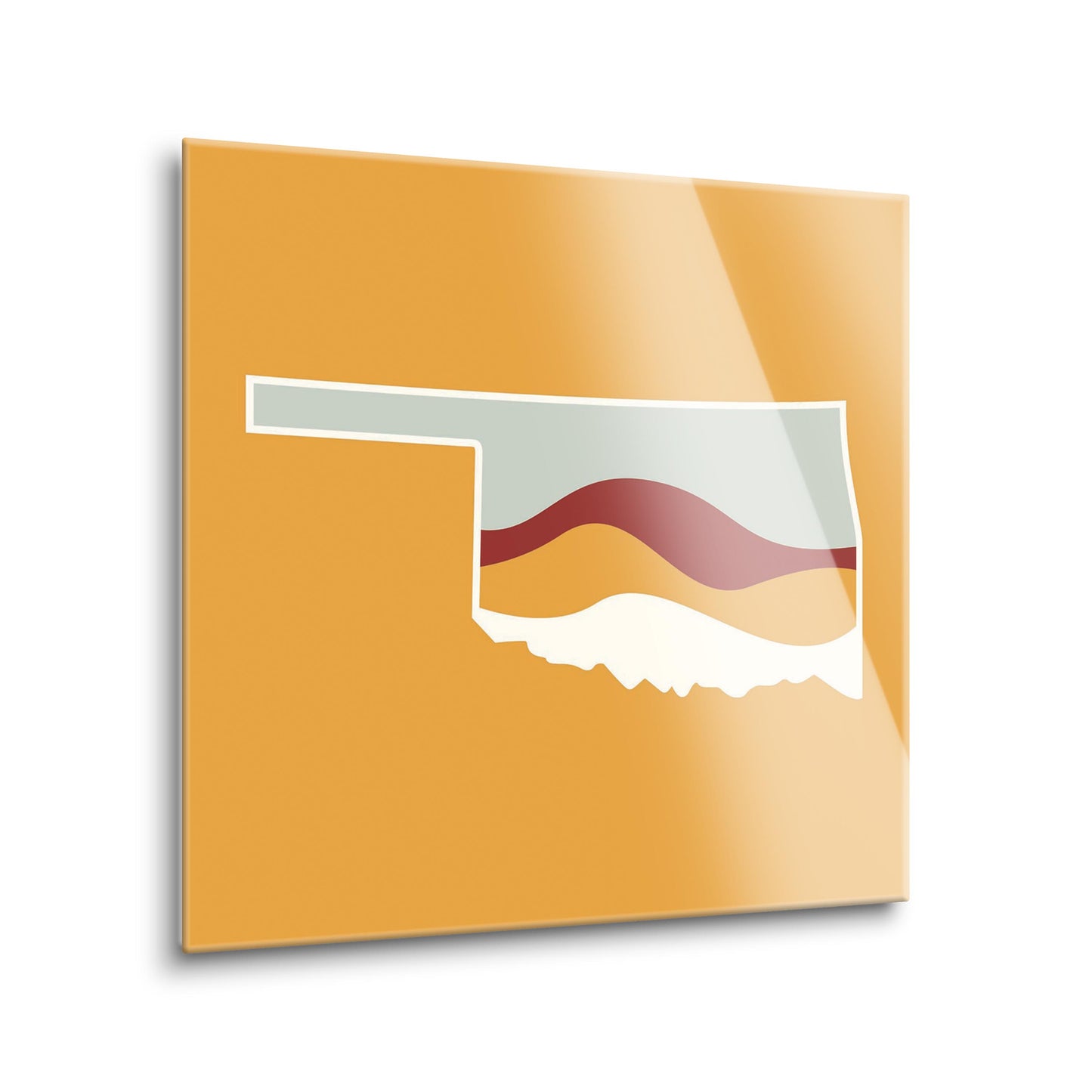 Modern Minimalist Oklahoma Orange Retro State Shape With Hills | Hi-Def Glass Art | Eaches | Min 2