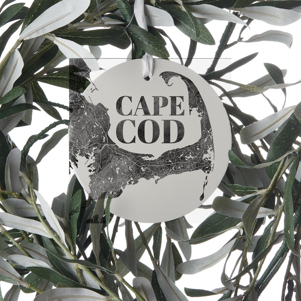 Minimalistic B&W Cape Cod Map | Wood Ornament | Eaches | Min 6