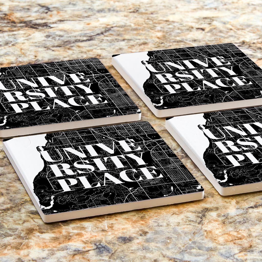 Minimalistic B&W Washington University Place Map | Absorbent Coasters | Set of 4 | Min 2