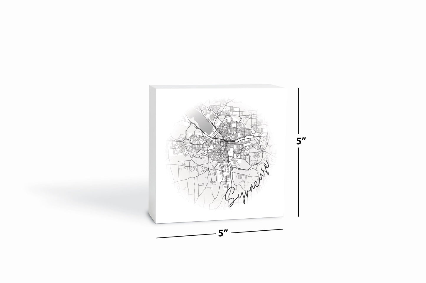 Minimalistic B&W New York Syracuse Faded Circle Map | Wood Block | Eaches | Min 4