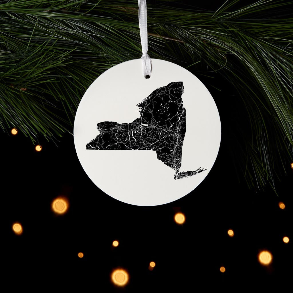 Minimalistic B&W New York State With Map | Wood Ornament | Eaches | Min 6